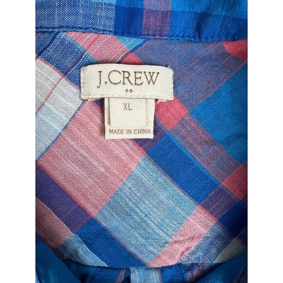 J. Crew Women’s 1/4 Button Down Plaid Top Shirt Red Blue Multicolor XL Cotton - Picture 6 of 10